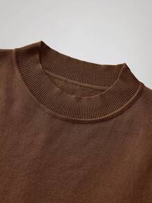Officeau Men's Half-Turtleneck Round Neck Short Sleeve Knit Sweater, Old Money Spring To Summer - Brown - View 3