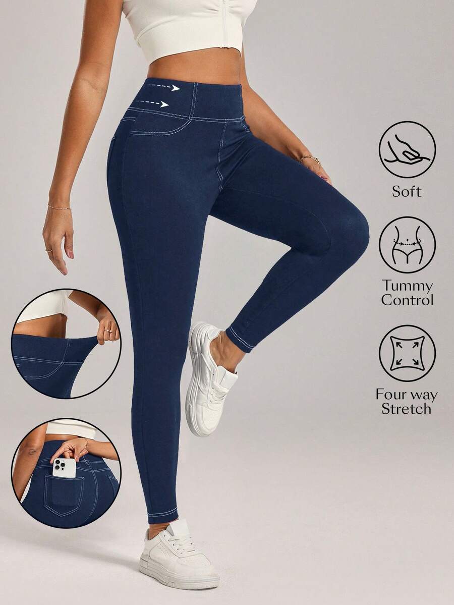 SHEIN Tall Quần jeans bó co giãn cao, giặt thường ngày dành cho nữ - Rửa tối - Xem 1