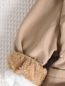 SHEIN Unisex Baby Söt Avslappnad Svart Fleecejacka med Huva, Lämplig För Pojkar och Flickor, Höst/Vinter - Aprikos - Visa 7