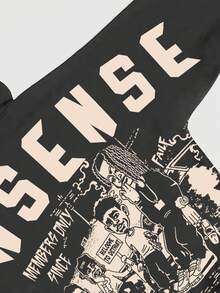 ROMWE MEN Street Life Men's Fashionable Graphic Print Loose Fit Casual Pullover Hoodie - Grey - View 4