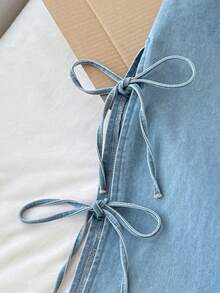 Comfortcana 大码女式宽松休闲牛仔裤，带口袋和侧系带，系带牛仔裤，宽松牛仔裤，Y2k 宽松牛仔裤，超大牛仔裤，蝴蝶结牛仔裤，女式阔腿裤，女式秋季服装，女式秋季牛仔裤，女式阔腿裤，女式早午餐，女式牛仔布，高腰牛仔裤，女式阔腿裤 - 中等水洗藍 - 查看 4