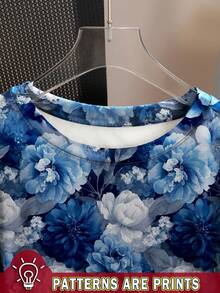 SHEIN 女士全印花T恤，3D立体花卉图案，街头风，通勤装，2026春夏时尚单品 - 彩色 - 查看 3