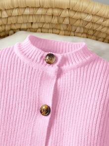 Newborn Baby Girl Cute Knitted Jumpsuit, Footie & Hat Set, Versatile For Autumn/Winter - Pink - View 3