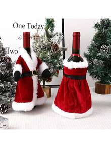 Joivida 1pc/2pcs Set Creative Red Wine Bags, Classic Vintage Dress Bottle Cover, Santa Claus Champagne Bottle Decor, For Outdoor Party, Restaurant Holiday Atmosphere, Home Kitchen Dining Table Decor, Farmhouse Decoration,