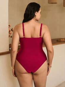 Swim Chiccia Costume da bagno elegante monopezzocon decorazione a farfalla per donne taglie forti, adatto per vacanze estive in spiaggia, San Valentino, feste di Capodanno - Bordò - Visualizzare 2