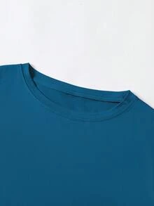 SHEIN LUNE 夏季女式大码字母印花圆领T恤图案T恤女式上衣 - 水鴨藍 - 查看 4