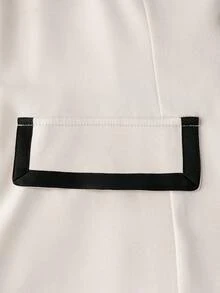 GlowEve 女款單排扣對比飾邊西裝外套與A字裙兩件套套裝，黑白色，秋冬，優雅，辦公室時尚法式街頭商務穿搭 - 黑色 - 查看 3