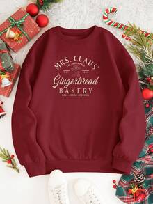 INAWLY 女士卫衣/姜饼人刺绣/刺绣工艺/圣诞卫衣，冬季复古卫衣/新年快乐圆领卫衣，新年礼物圣诞上衣/家庭装新年衬衫/圣诞派对T恤，可爱有趣的圣诞节节日礼物/女士宽松休闲圆领上衣/秋冬 - 酒紅色 - 查看 2