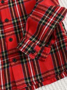 Baby Boy Red Plaid Long Sleeve Shirt,Autumn,Street Life Casual Graphic Street Fashion,Club,Comfortable Versatile Tops,Christmas,Family Matching Set - Red - View 6