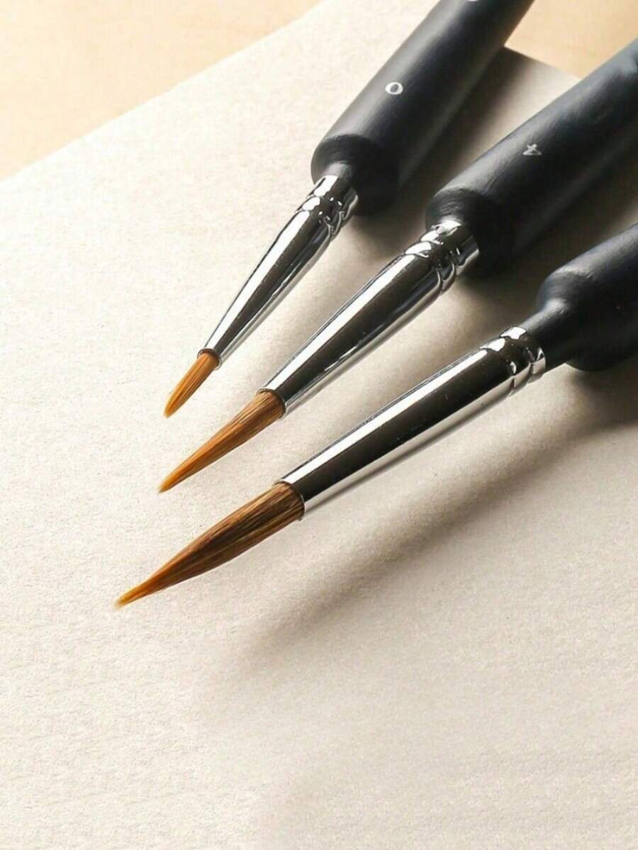 一套狼毛尖头画笔，线条画笔，水彩画笔，软毛油画笔，细尖线条画笔，轮廓画笔，情人节、婚礼、返校季绘画必备 - 黑色 - 查看 1