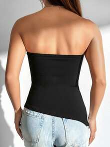 Tseoso 95% 纯棉女式黑色不对称下摆褶裥开叉露肩上衣，舒适别致，修身剪裁，适合日常穿着，适合室内和室外活动，复古风格，柔和的女孩氛围，非常适合外出、居家、返校和秋季女士时尚。 - 彩色 - 查看 5