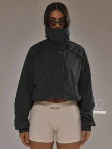 Musera Sport Funnel Neck Seam Detail Zip Through Jacket Padel Autumn Fall Winter Activewear Sport Gym Workout Alloy - Grey - View 1