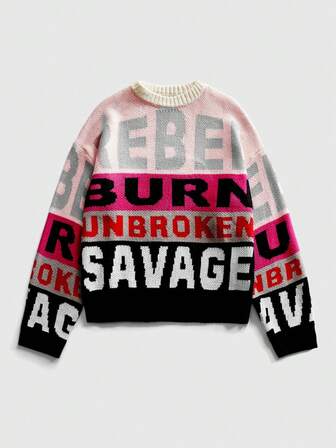 Street Life Jersey casual de cuello redondo de manga larga con estampado de letras para hombre, otoño/invierno