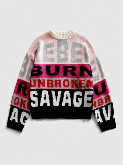 Street Life Jersey casual de cuello redondo de manga larga con estampado de letras para hombre, otoño/invierno