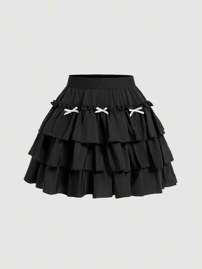 青少年女孩纯色休闲度假喇叭裙