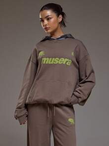 MUSERA Áo hoodie dáng rộng in họa tiết tương phản, kiểu dáng phối đồ, thích hợp mặc ngoài trời, phong cách Coolgirl ấm áp, dễ thương, dành cho mùa xuân hè và các dịp lễ. - Nhiều màu - Xem 1