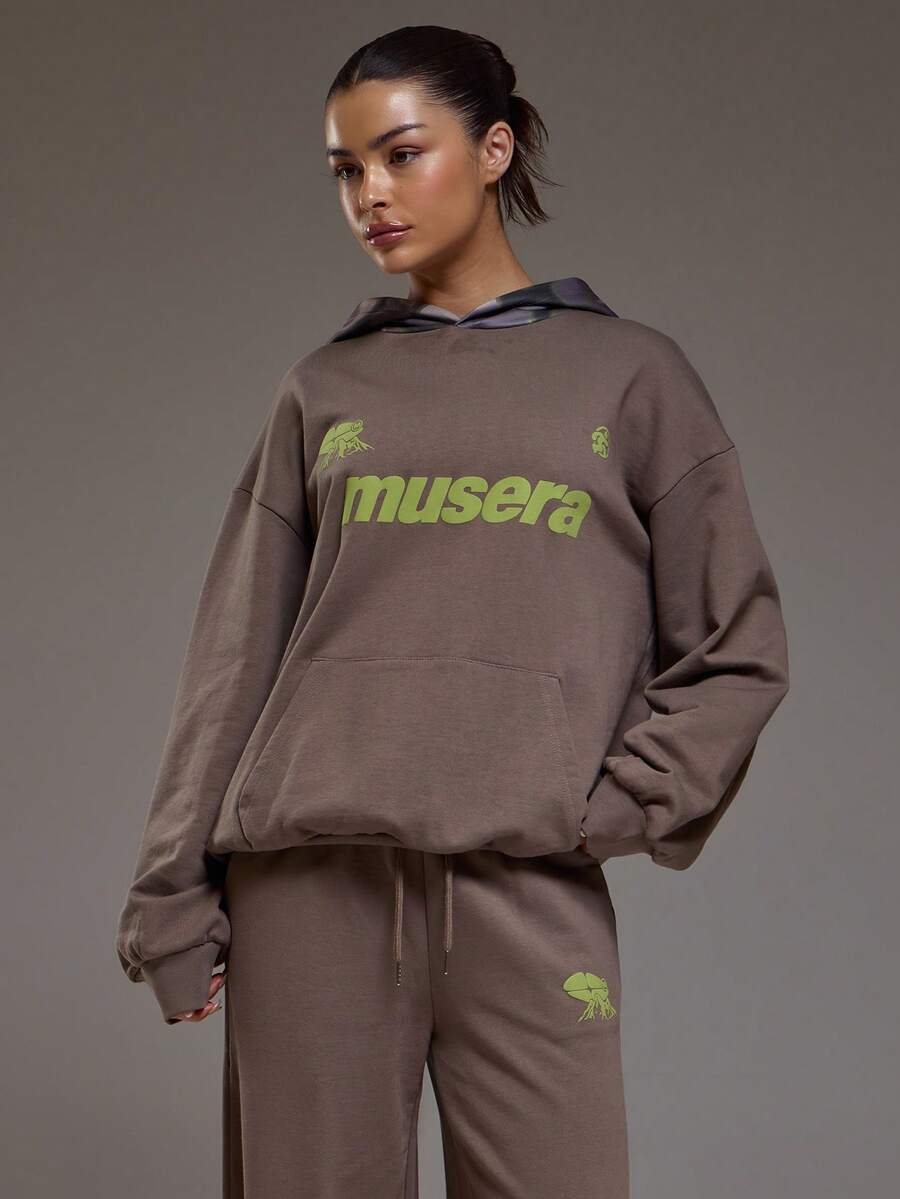 MUSERA Áo hoodie dáng rộng in họa tiết tương phản, kiểu dáng phối đồ, thích hợp mặc ngoài trời, phong cách Coolgirl ấm áp, dễ thương, dành cho mùa xuân hè và các dịp lễ. - Nhiều màu - Xem 1