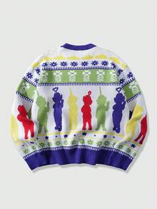 ROMWE MEN Teletubbies X ROMWE Men's Cartoon Figure Graphic Long Sleeve Round Neck Sweater - Multicolor - View 2