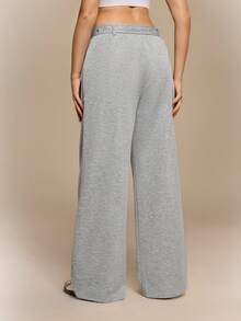 Qadelle Comfortable Women's Grey Knitted Fabric Long Sweatpants With Straight Leg Design - Grey - View 2