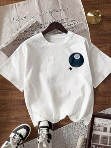 Resyla Casual Circle Print Short Sleeve T-Shirt, Summer - White - View 2