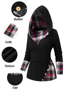 EMERY ROSE Sudadera casual a cuadros para mujer de talla grande - Multicolor - Ver 1