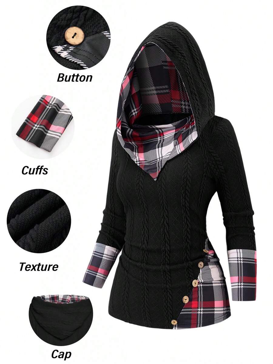 EMERY ROSE Sudadera casual a cuadros para mujer de talla grande - Multicolor - Ver 1