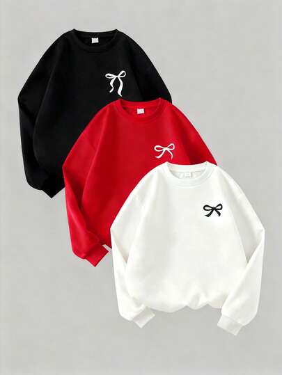 Sparklyn Set de 3 sudaderas de manga larga con cuello redondo con estampado de mariposa en negro, blanco y gris, adecuadas para ocasiones casuales como uso diario, salidas, viajes, apropiadas para niñas adolescentes de 13 a 16 años