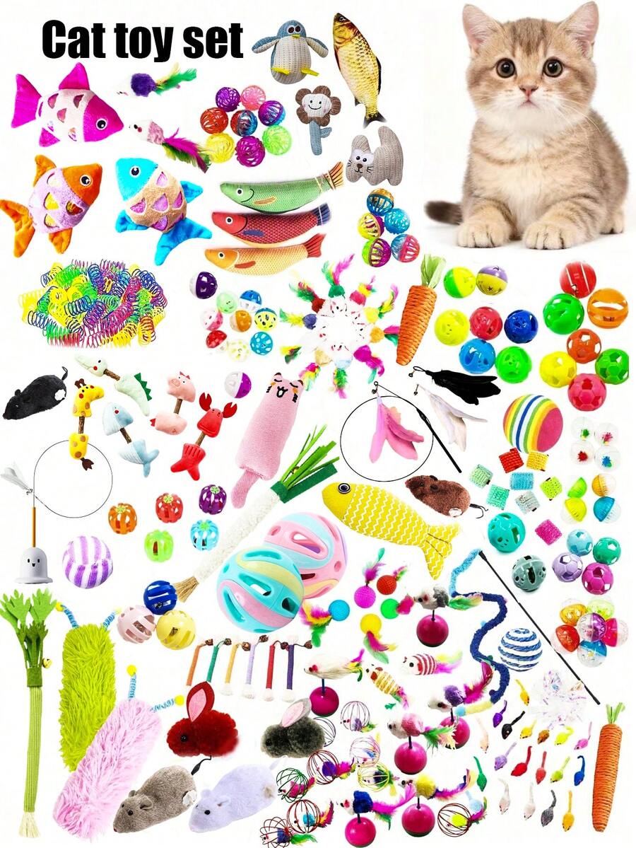 PETSIN 1/3/5/15/20 Must-Have Cat Toys , Cat Bell Ball , Chew Toys , Sisal Ball Toys Cat Wands , Bell Sound Toys , Cat Mice , Cat Toys , Pet Supplies , Birthday Gifts , Pet Toy Sets - Multicolor - View 1