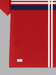 Manfinity RelaxMax Maglietta casual a girocollo a maniche corte a righe per uomo - Rosso - Visualizzare 4