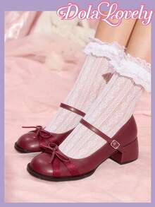 Dola Lovely Giày cao gót Mary Jane màu đỏ lì đơn giản dành cho nữ có quai dày, thích hợp cho lễ Halloween, Giáng sinh, Lễ tạ ơn - Màu Đỏ Sâu - Xem 3
