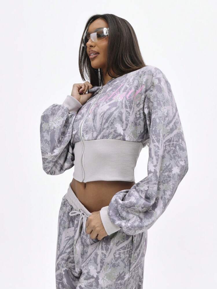BABYPHAT Zip Through Camouflage Print Hooded Sweatshirt With Ribbed Hem And Cuffs For Casual Weekend Comfort