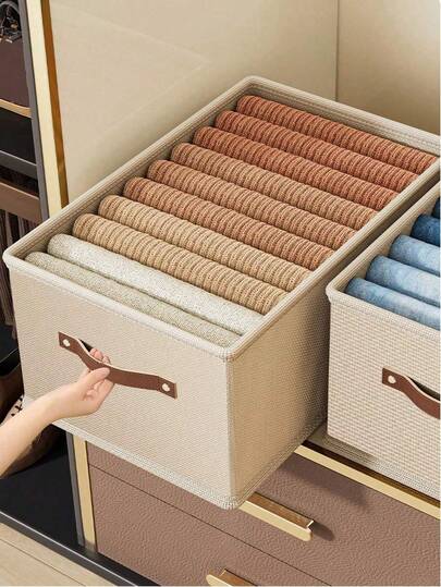 1 pieza Caja de almacenamiento de ropa plegable de tela Oxford beige, sin compartimentos, utilizada para almacenar armarios, vaqueros y suéteres. Decoración de otoño, decoración navideña, decoración de habitaciones, decoración del hogar, decoración de dormitorios, telas que se pueden colocar en estantes de almacenamiento de armarios de ventana, cajas de almacenamiento de ropa grandes en dormitorios