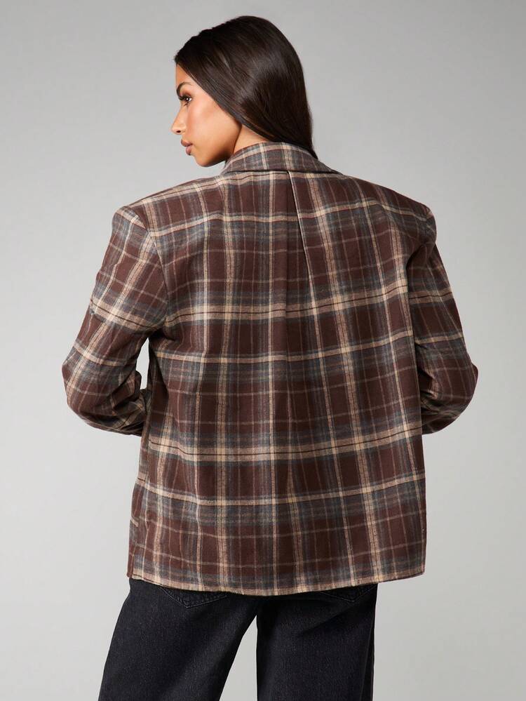 MISSGUIDED Oversized Plaid Button Down Shirt With Shoulder Pads