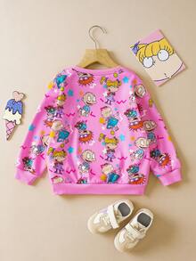 Nick 90s | SHEIN 小女孩卡通人物印花可爱粉色圆领长袖卫衣 - 粉色 - 查看 6