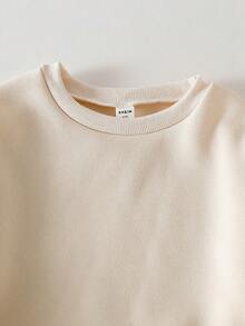 Genkimix Kids Conjunto de 2 piezas de sudadera gris informal estilo coreano con lazo de cinta y pantalones pitillo para niñas - Albaricoque - Ver 3