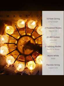 LED水晶球花环串灯节日灯饰10/20/40颗LED灯珠，电池/USB供电，适用于家居、圣诞节、派对、庭院等场合 - 黃色 - 查看 5