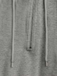 Chiquease Women's Casual Asymmetrical Drawstring Zip-Up Hooded Short Sleeve Sweatshirt, Spring/Summer - Dark Grey - View 3