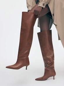 Mnmlis Women's Black Suede Pointed Toe Over-The-Knee High Heel Boots, Fashionable For Autumn/Winter For Christmas - Brown - View 4