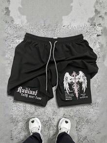 Sport MetroGents 男士休闲短裤，二合一设计，适合夏季 - 黑色 - 查看 3