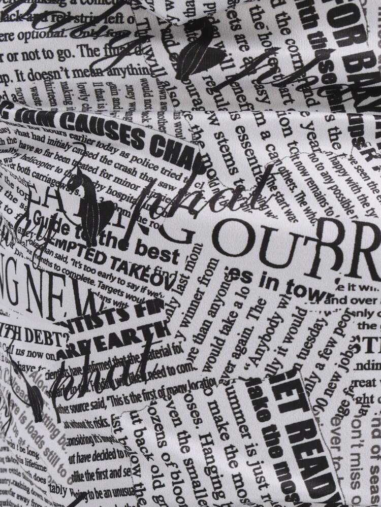 BABYPHAT Cowl Neck Halter Top With Newspaper Print Pattern And Chain Detail Hardware