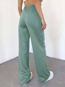 SHEIN Cottnline Pantalones Cargo De Cintura Con Cordón De Color Liso Para Mujer - Verde - Ver 2