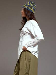 MUSERA Oversized Double Layered Graphic Printed  Tee With Mesh Long Sleeve Winter  Coolgirl Cosy Cute Outdoors Explorer Y2k Spring Summer - White - View 3