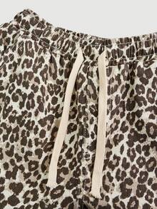 SHEIN Girlism Tween Girls' Drawstring Waist Leopard Print Wide Leg Loose Casual Jeans - Multicolor - View 3