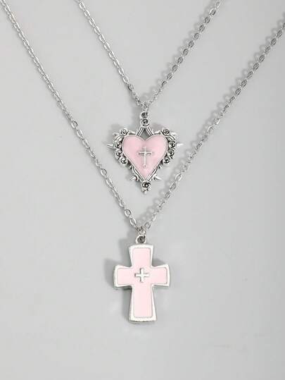 Goth 2pcs Punk Vintage Style Rhinestone Star Pendant Necklace, Luxury Iced Out Double Layer Star Chain Necklace, Streetwear Choker