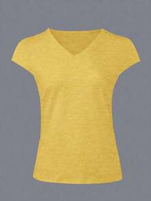 EMERY ROSE Plain V-Neck Casual Fashion T-Shirt, Versatile Summer Wear - Yellow - View 3