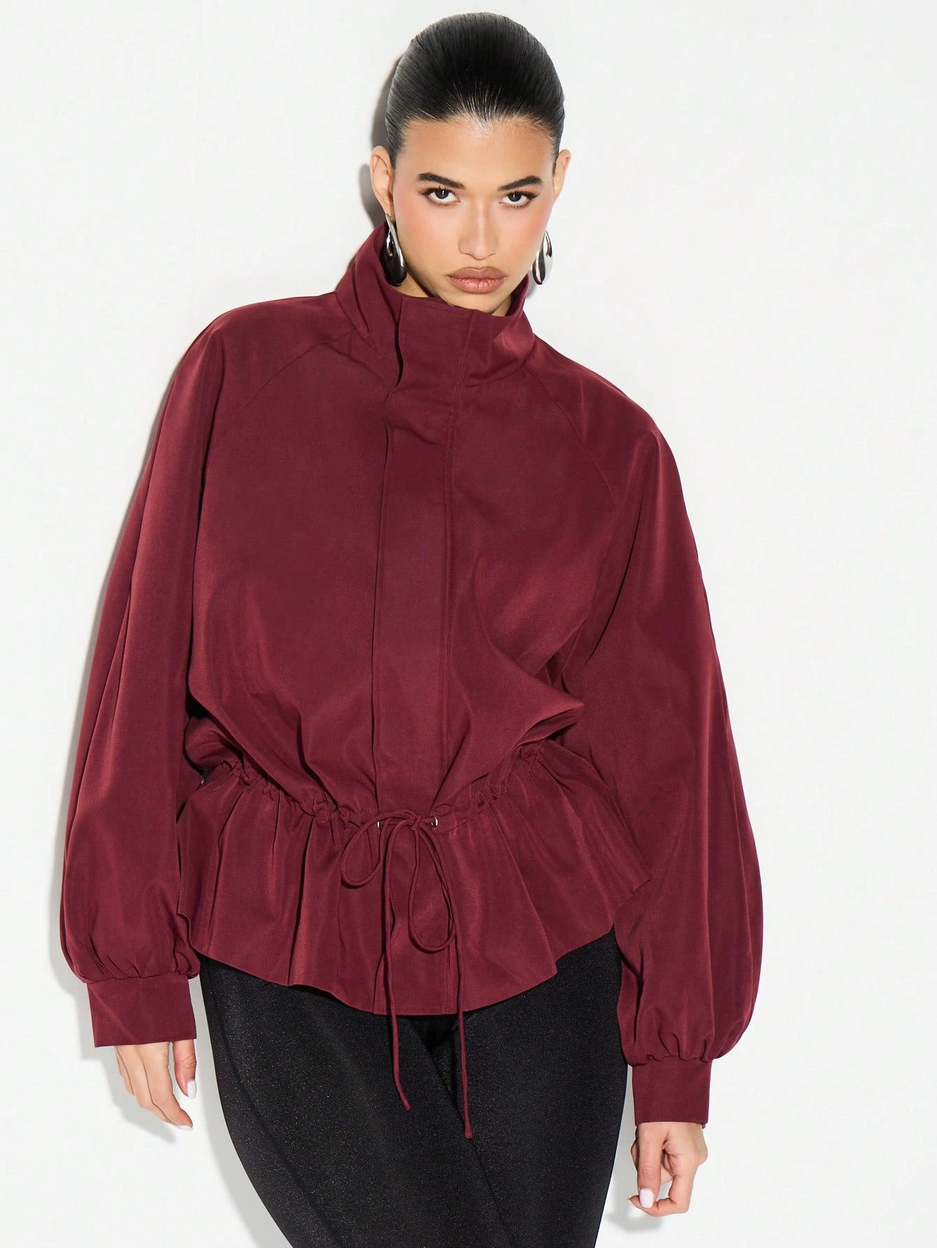KIZN Funnel Neck Drawstring Jacket With Oversized Fit