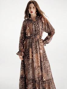 Aveloria Modichic Chiffon Flowy Fabric Cinched Waist Flattering Dress - Multicolor - View 7