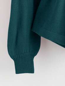 GlowEve New Elegant Button Decor Pullover Sweater, Minimalist European & American Style Fashion Knit Top - Dark Green - View 3