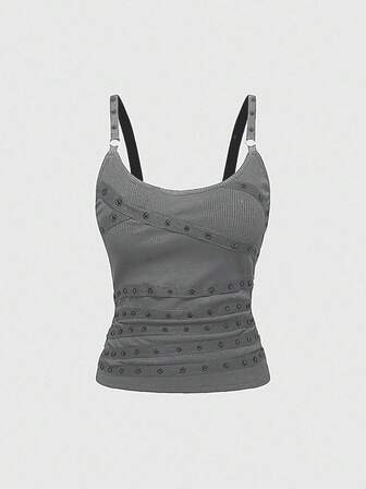 Grunge Punk Ärmellose, sexy Damen Top mit Spaghettiträgern, tiefem Ausschnitt, Nieten, Strass und Schleifen in Schwarz, geeignet für Sommer, Strand, Abschluss, Ostern, Konzerte, Nashville-Urlaub, Musikfestivals, Rock