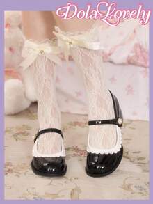 Dola Lovely Women's Black Contrast Lace Trim Mary Jane High Heels, Collegiate Style, Suitable For Halloween, Christmas, Thanksgiving - Black - View 5